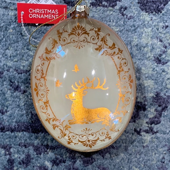 Dillards Other - Vintage look deer in rose gold leaf inside domed 5” oval Christmas ornament